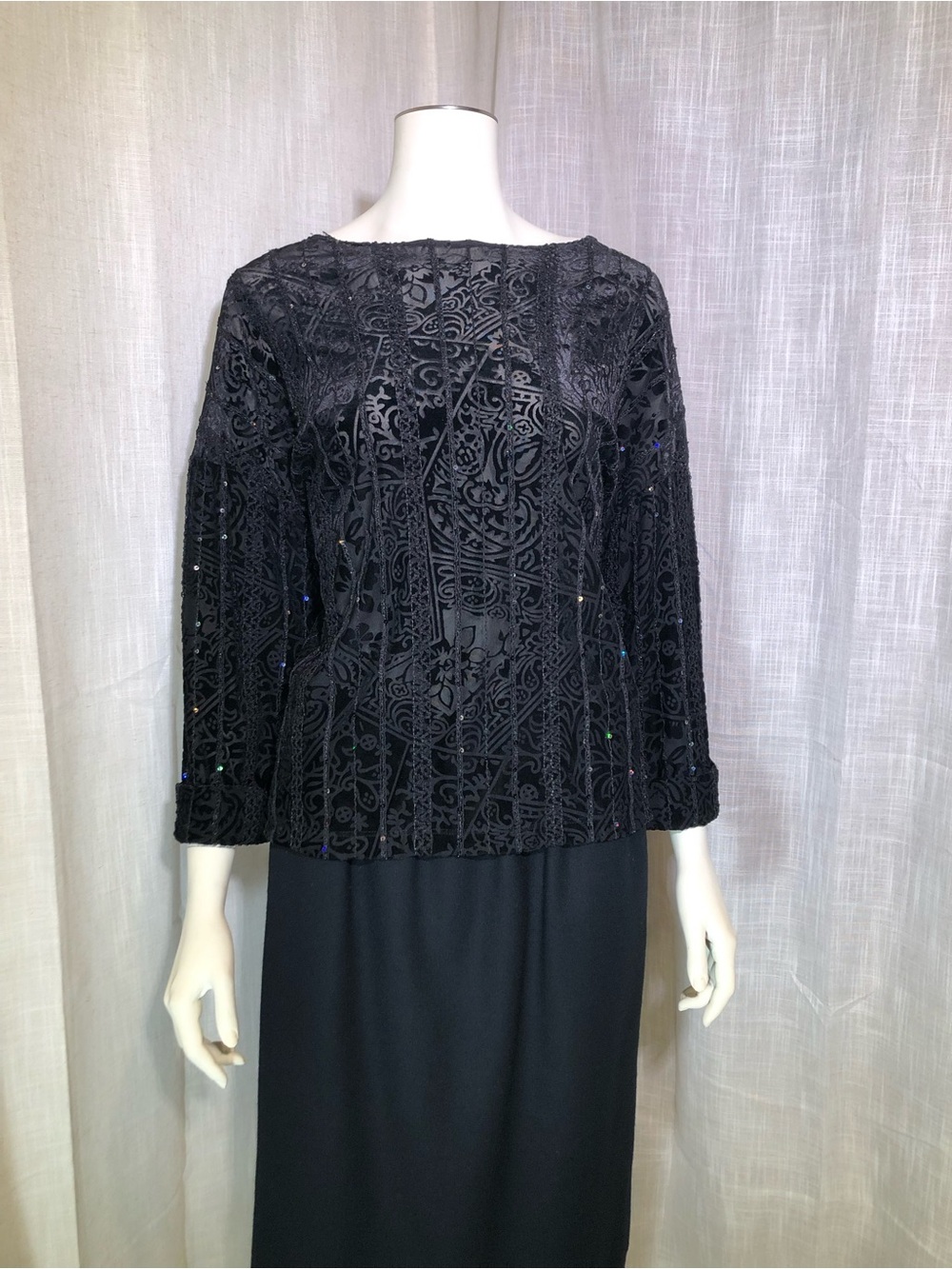 Coldwater Creek Black Burnout Velvet Sequin Embellished Blouse